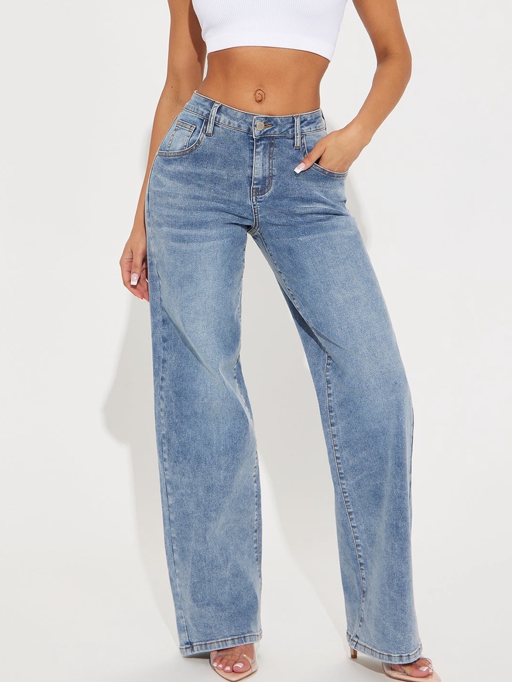 Fashion Nova Light Blue Wide Leg High-Rise Jeans